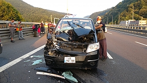 TEM'de hafif ticari araç tıra çarptı: 2 yaralı 