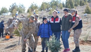 Jandarma öğrencilerle birlikte ağaç dikti