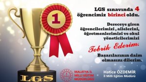 LGS'de Malatya'dan 4 öğrenci birinci