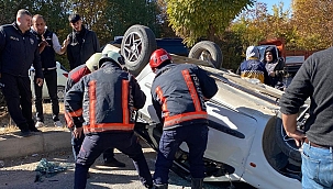 Kontrolden çıkan otomobil takla attı 